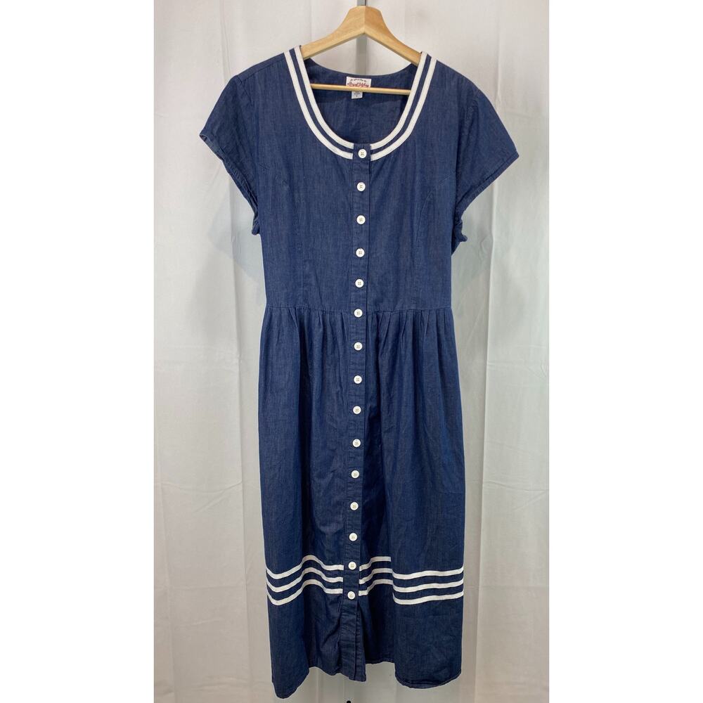 Lanz of Salzburg Navy Midi Dress Large Cotton